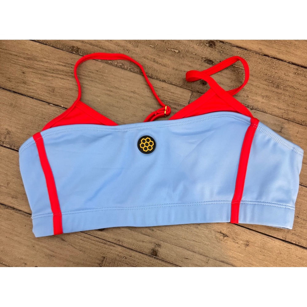 Honeycut The Tate Top Dance Crop Light Blue Red Adjustable Straps Size AS